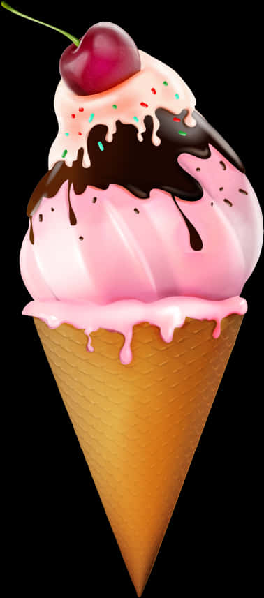 Cherry Topped Ice Cream Cone Clipart PNG Image