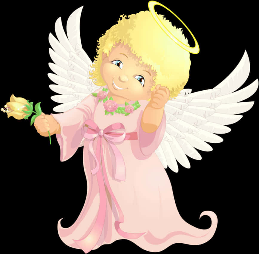 Cherubic Angel Holding Flower PNG Image