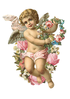 Cherubic Angelwith Flowers PNG Image