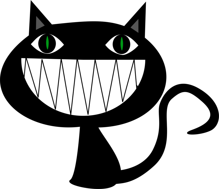 Cheshire Style Black Cat Cartoon PNG Image