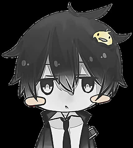 Chibi Anime Boywith Cheese Hairclip PNG Image