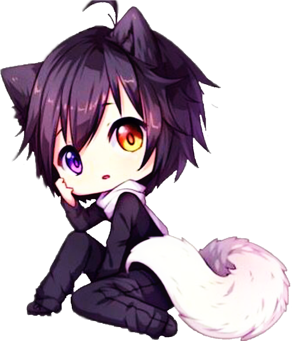 Chibi Anime Characterwith Cat Earsand Tail PNG Image