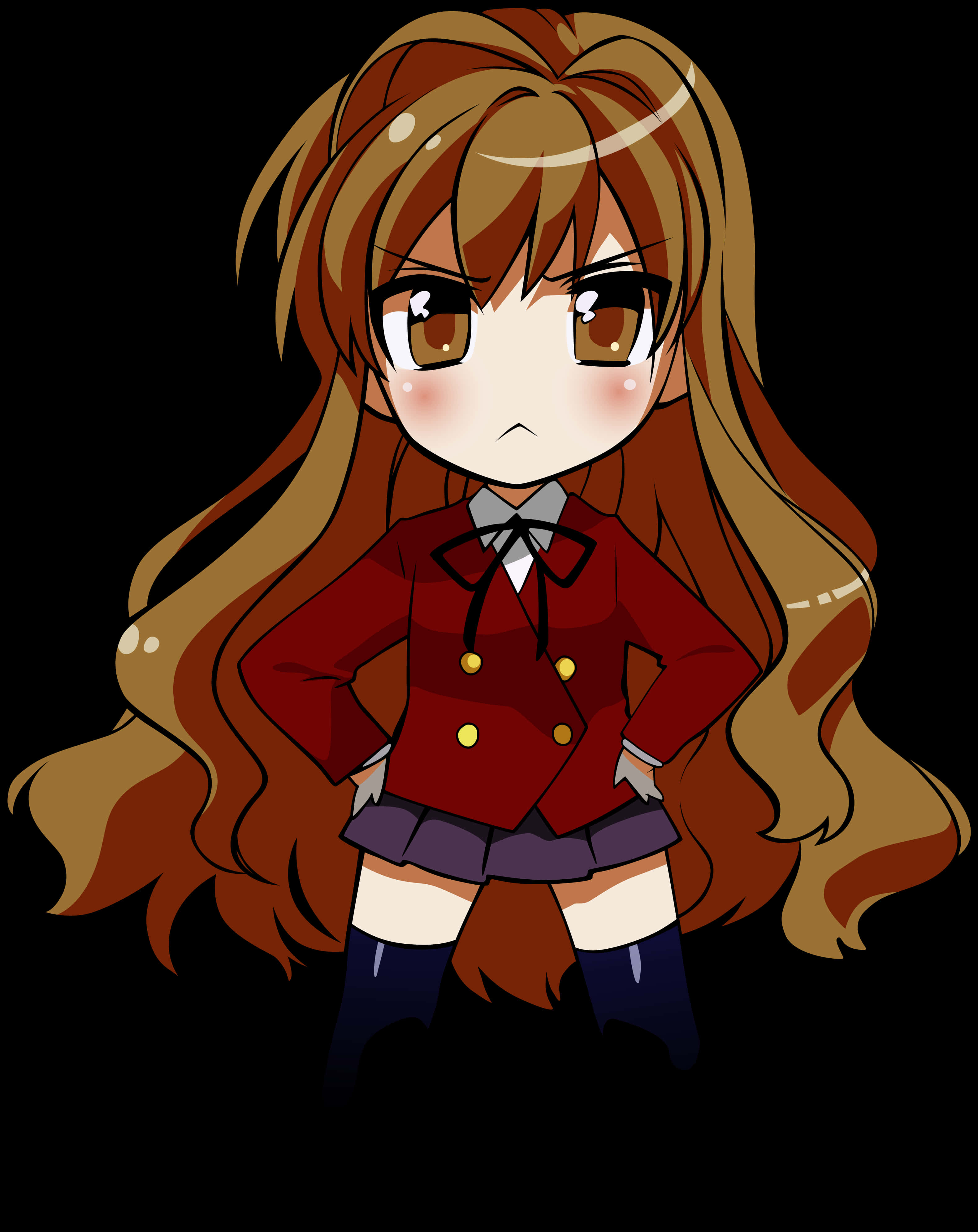 Chibi Anime Girlin Red Uniform PNG Image