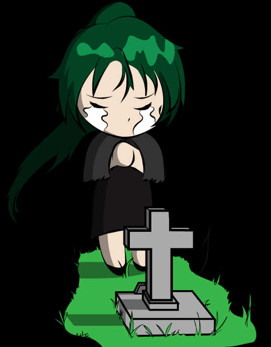 Chibi Character Mourningat Gravestone PNG Image