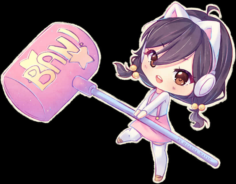 Chibi Character With Ban Hammer PNG Image