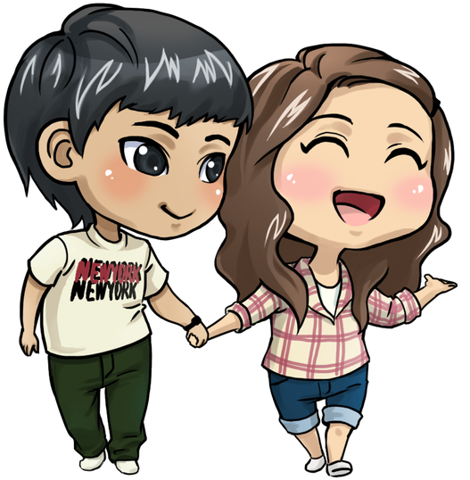 Chibi Couple Holding Hands PNG Image