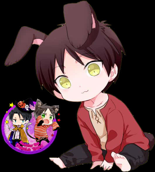 Chibi Erenwith Dog Earsand Friends PNG Image