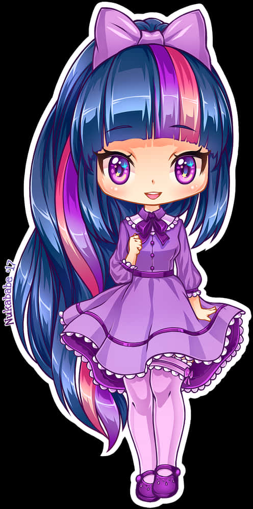 Chibi Girlin Purple Dress PNG Image