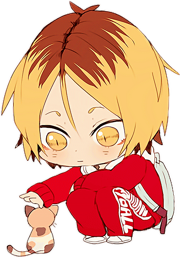 Chibi Haikyuu Character With Cat PNG Image