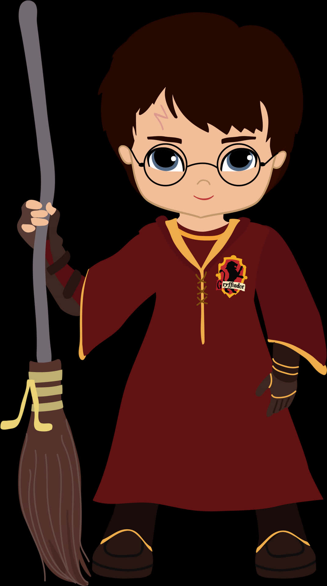 Chibi Harry Potterwith Broomstick PNG Image