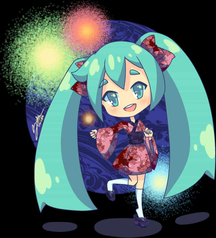 Chibi Hatsune Mikuin Kimono PNG Image