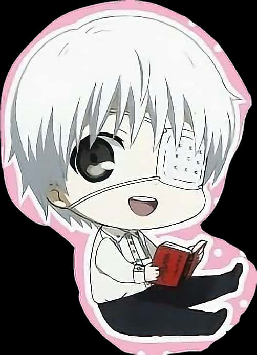 Chibi Kaneki Reading Book Sticker PNG Image