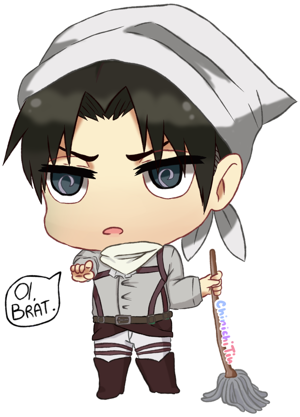 Chibi Levi Ackerman Cleaning PNG Image