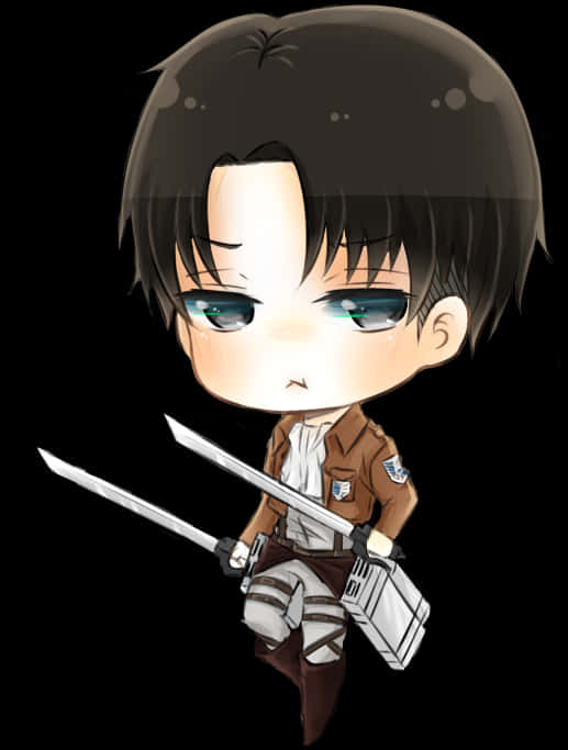 Chibi Leviwith Swords PNG Image