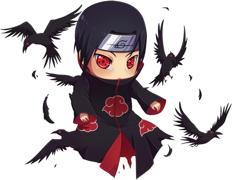 Chibi Ninjawith Crows PNG Image