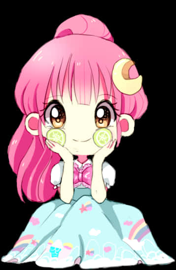 Chibi Pink Haired Anime Girlwith Lemon Eyes PNG Image