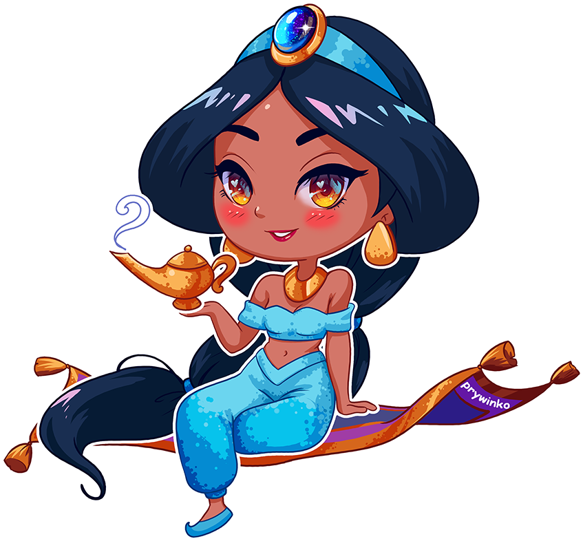 Chibi Style Princess Jasminewith Magic Lamp PNG Image