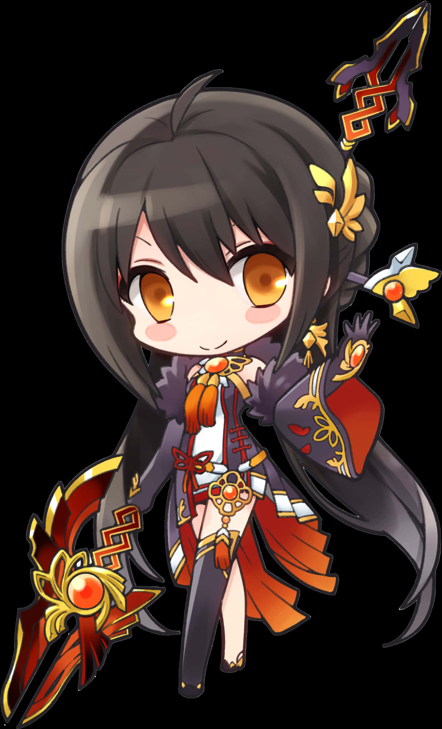 Chibi Warriorin Elaborate Armor PNG Image