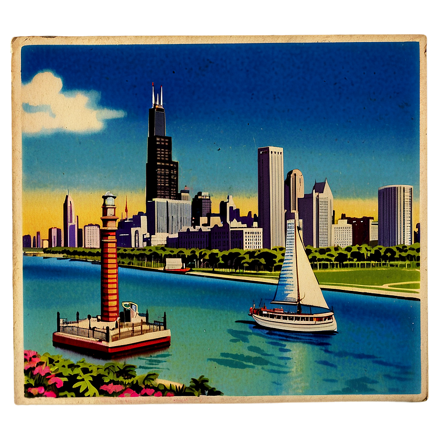 Chicago Vintage Postcard Png 06202024 PNG Image