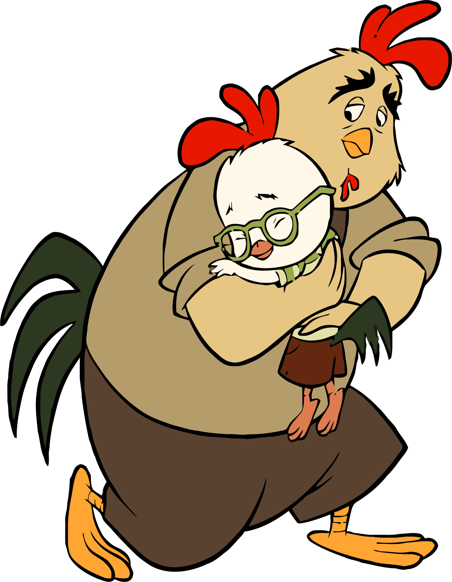 Chicken Hug Cartoon PNG Image