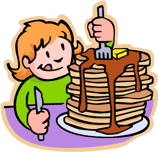 Child Enjoying Giant Pancake Stack PNG Image