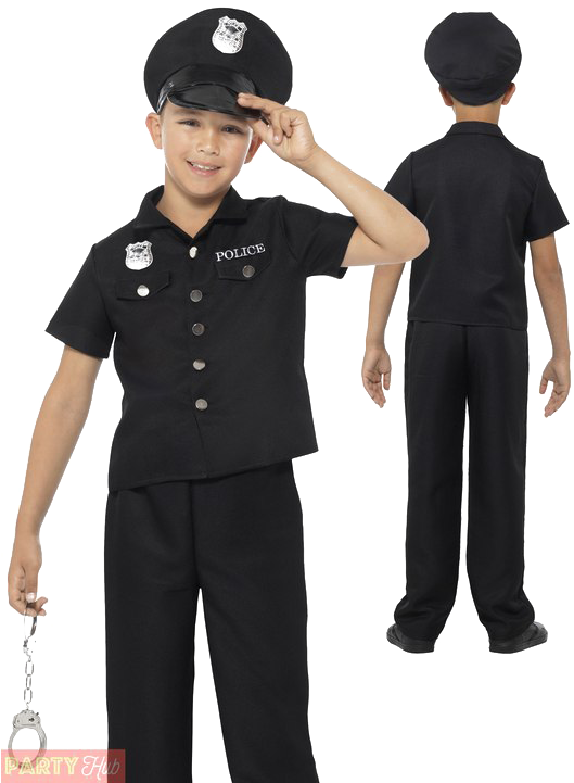 Child Police Costume Poses PNG Image