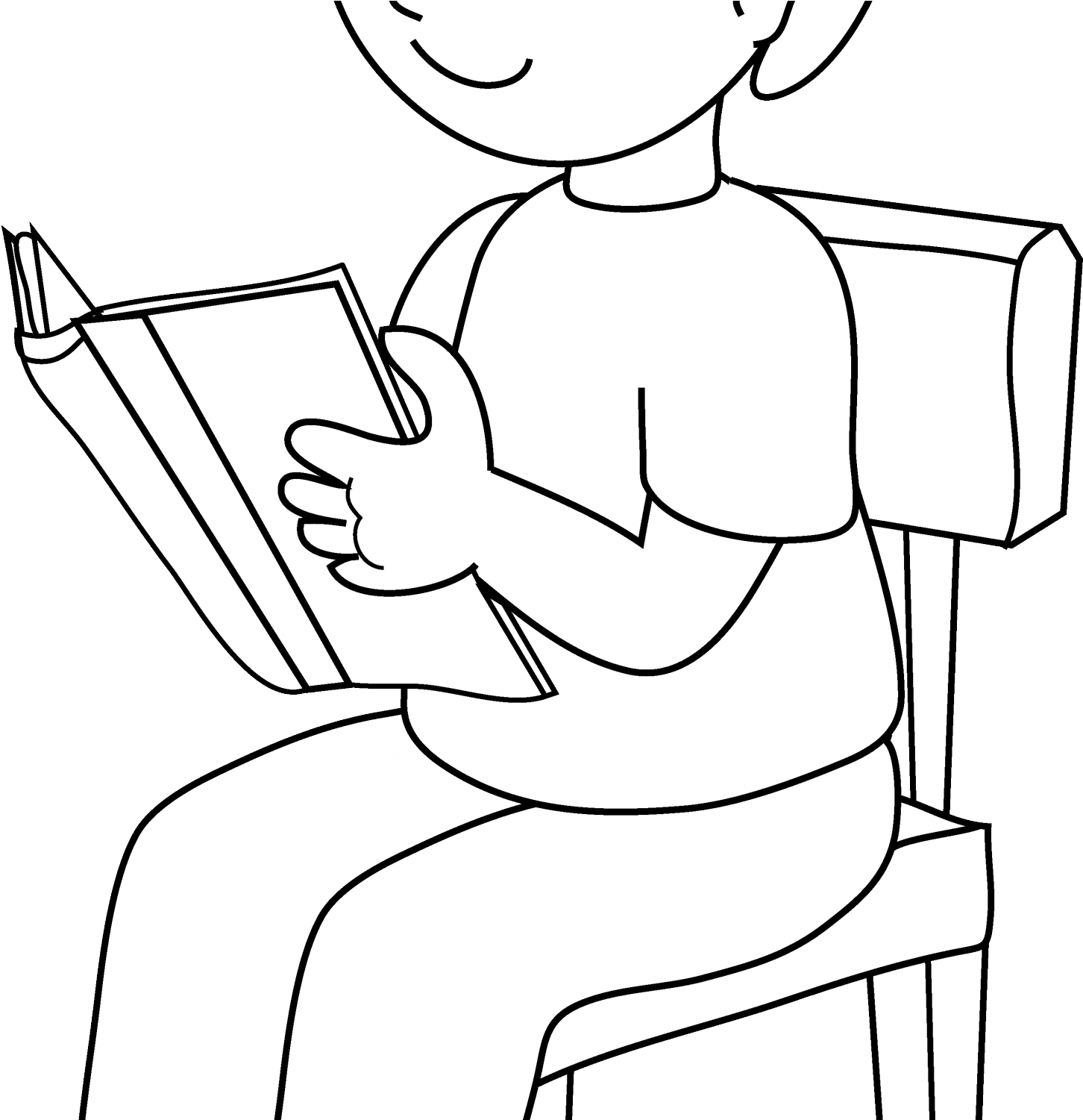 Child Reading Book Line Art PNG Image