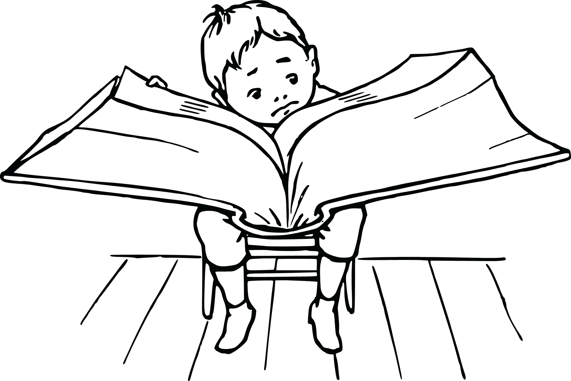 Child Reading Giant Book PNG Image