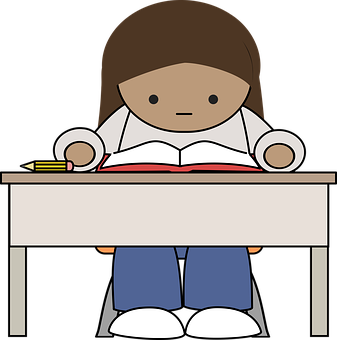 Child Studying Cartoon PNG Image