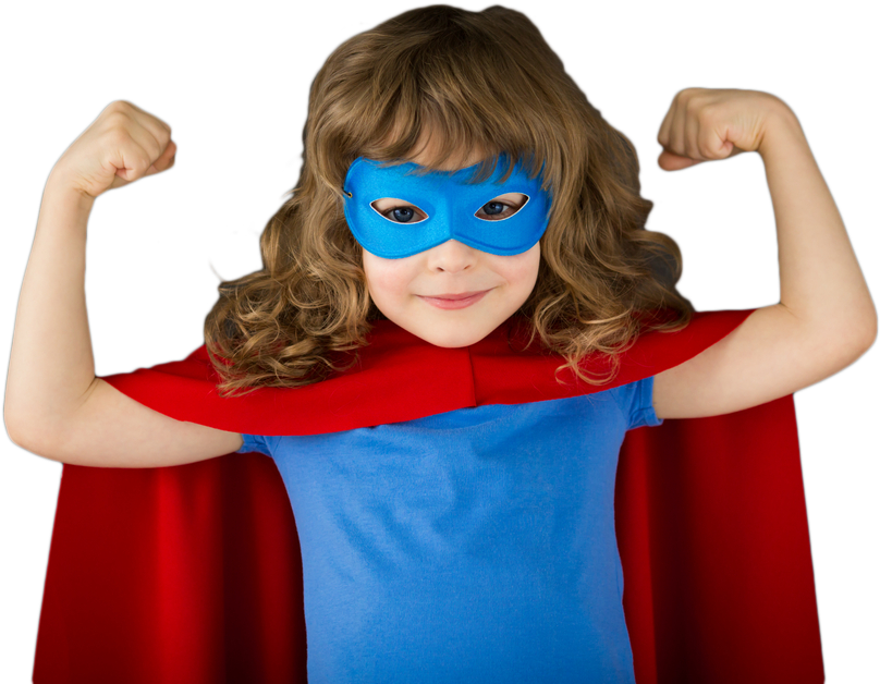 Child Superhero Costume Pose PNG Image