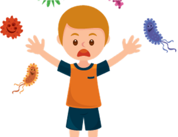 Child Surrounded By Cartoon Bacteria PNG Image