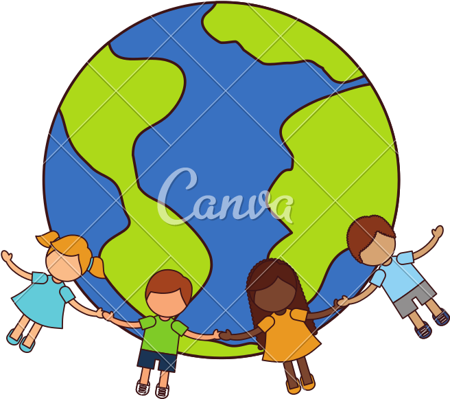 Children Holding Hands Around Globe PNG Image