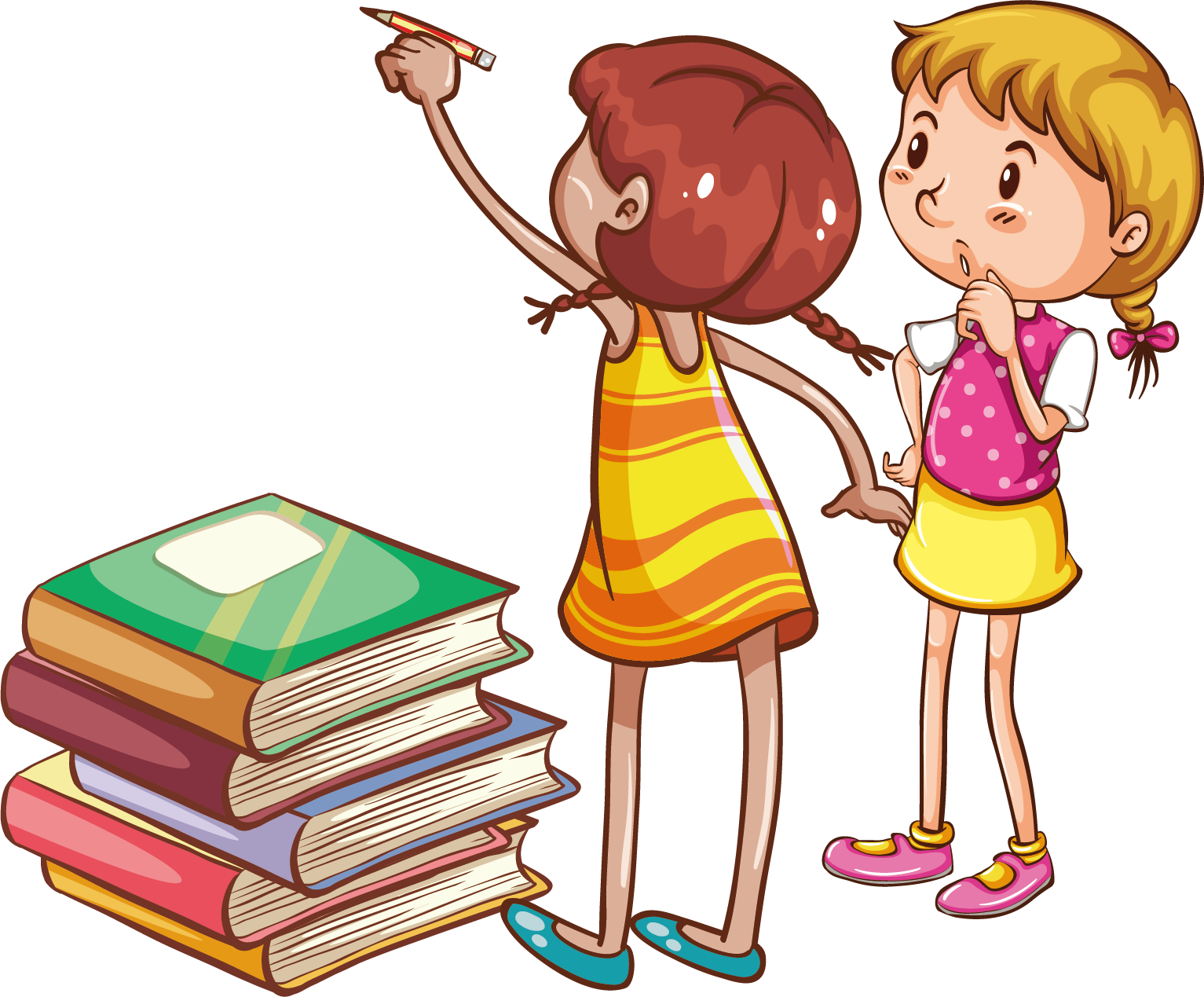 Children Learning Together Cartoon PNG Image