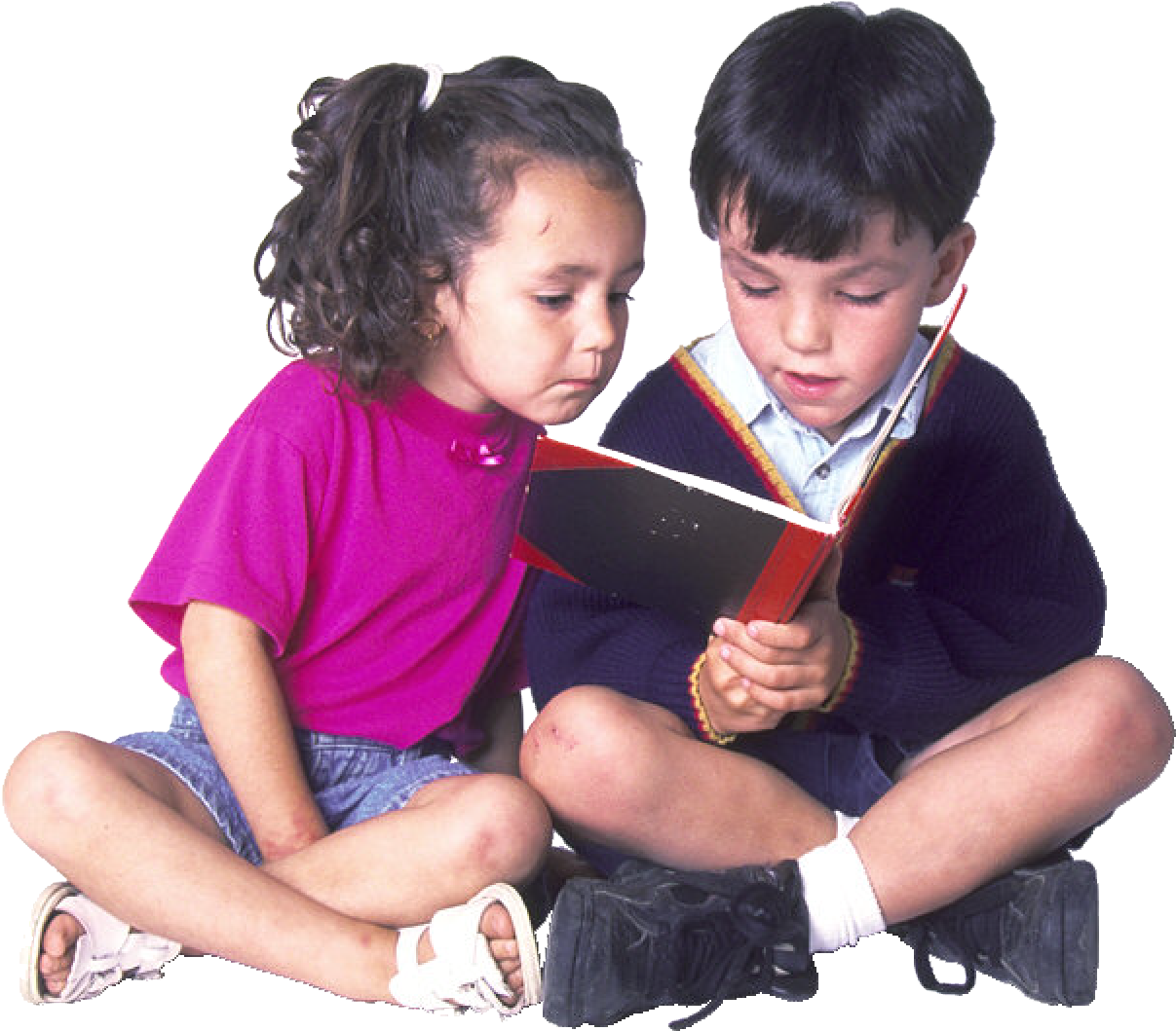 Children Reading Book Together PNG Image