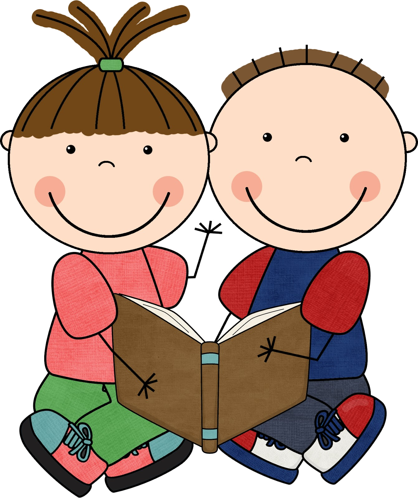 Children Reading Together Cartoon PNG Image