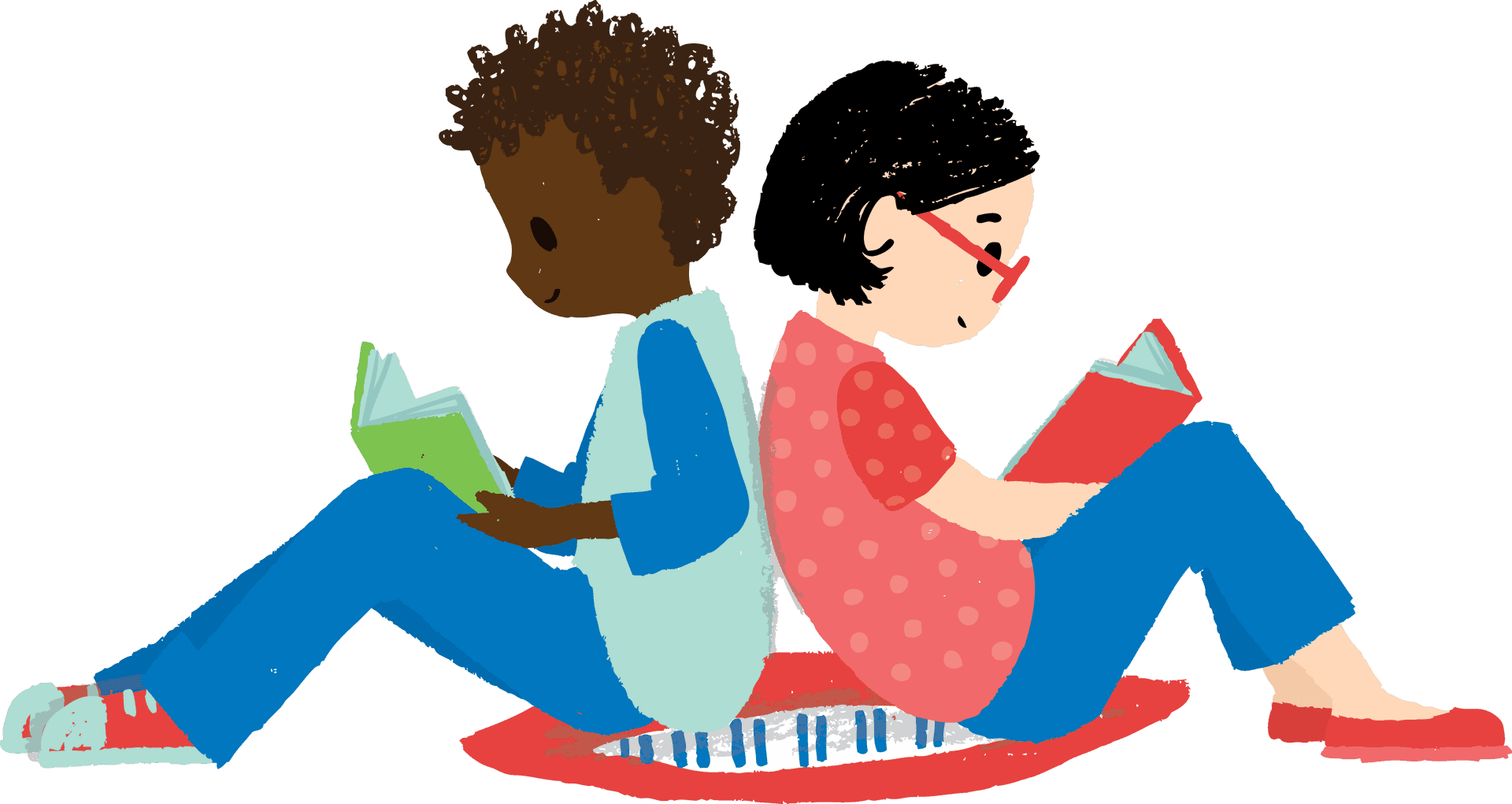 Children Reading Together Illustration PNG Image