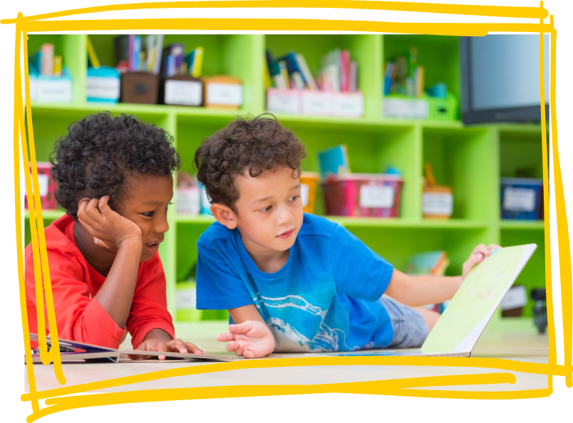 Children Reading Togetherin Library PNG Image