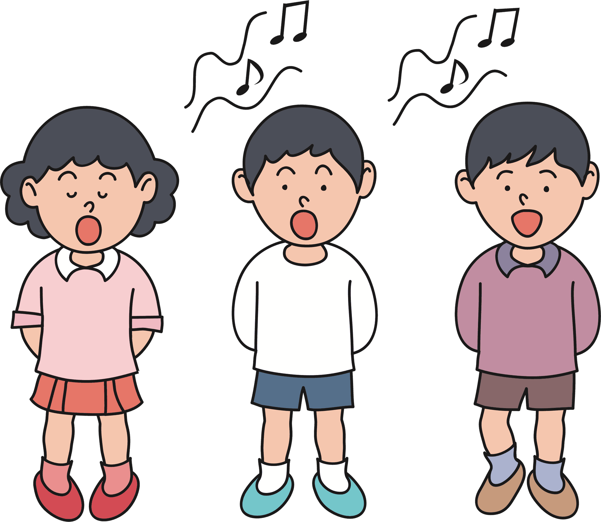 Children Singing Cartoon PNG Image