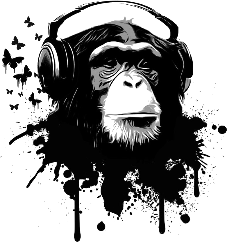 Chimpanzee Headphones Art PNG Image