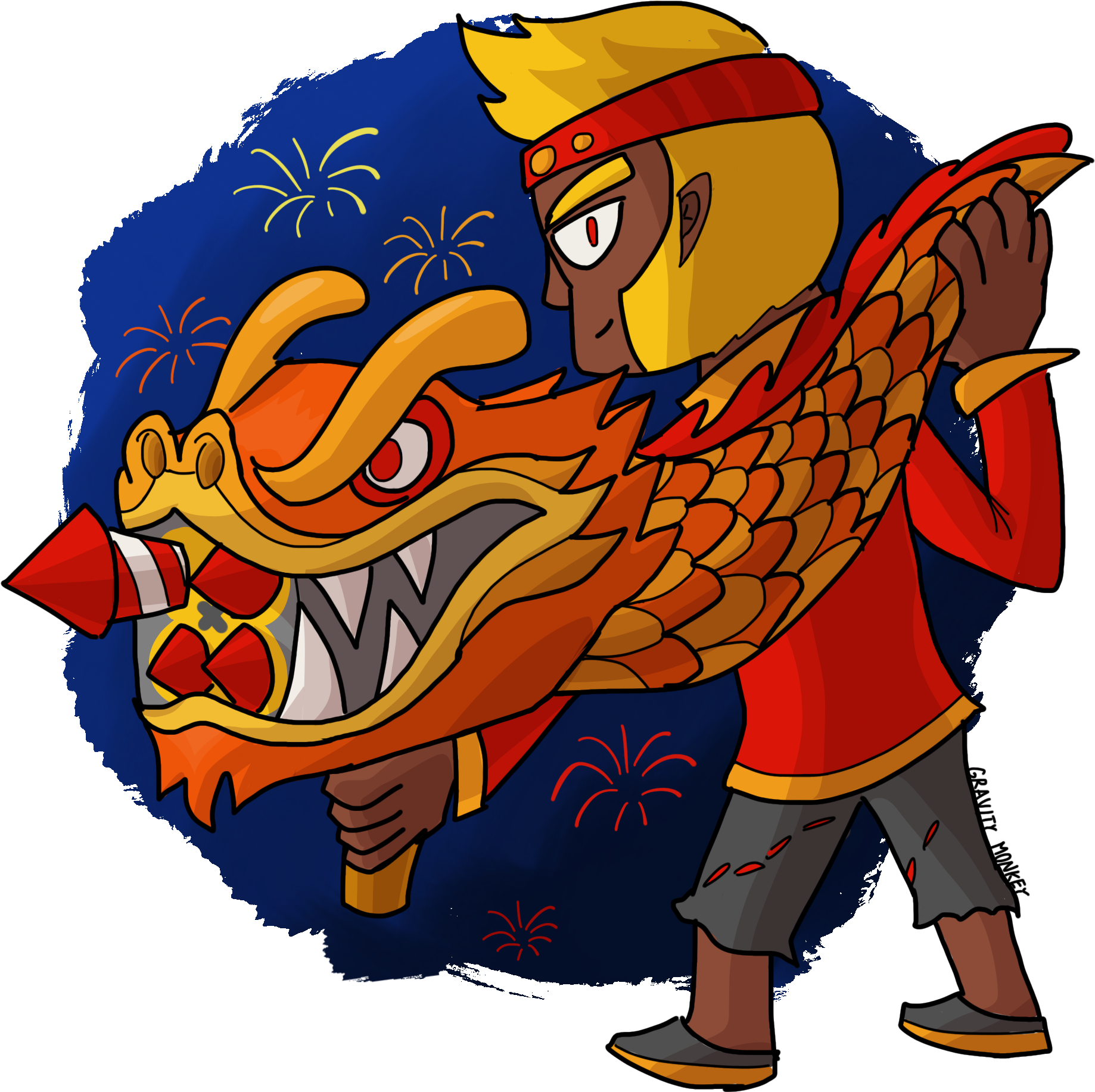 Chinese_ New_ Year_ Dragon_ Dance_ Cartoon PNG Image