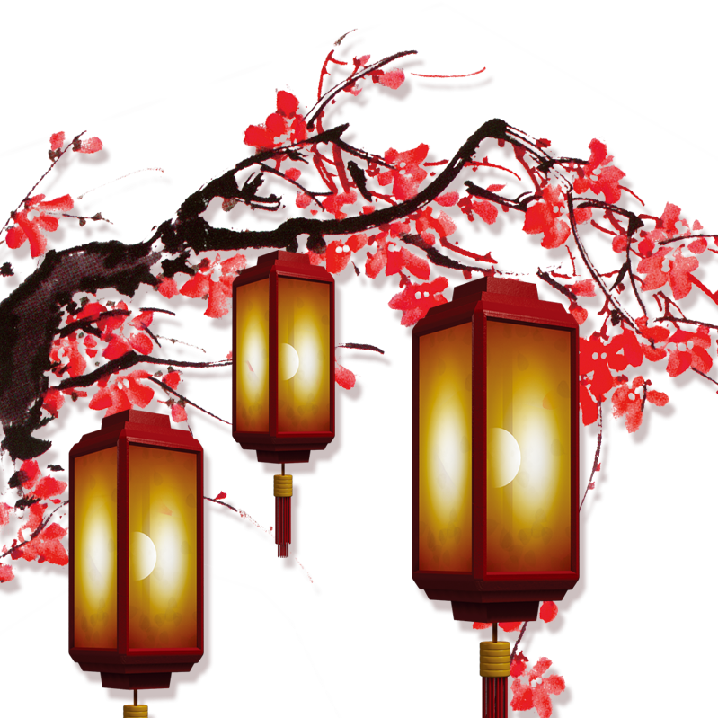 Chinese New Year Lanternsand Plum Blossoms PNG Image