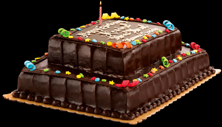 Chocolate Birthday Cakewith Candle PNG Image