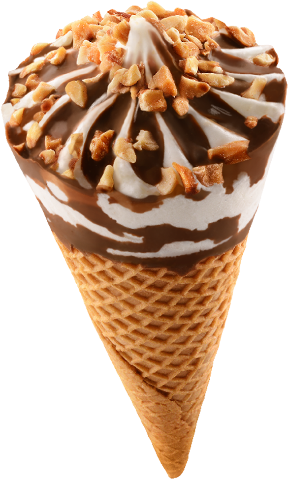 Chocolate Vanilla Swirl Ice Cream Conewith Nuts PNG Image