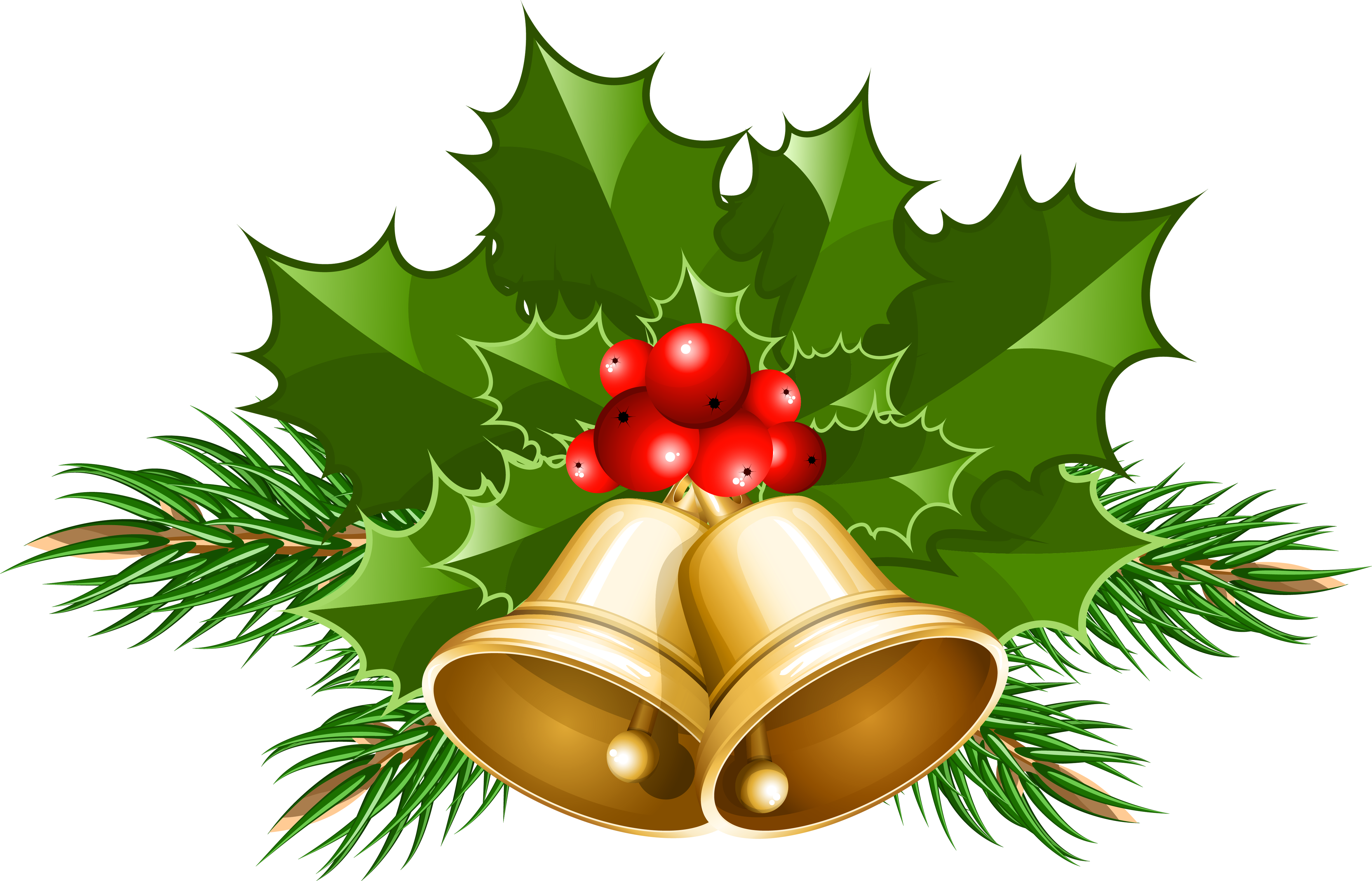 Christmas Bells Holly Berries Clipart PNG Image