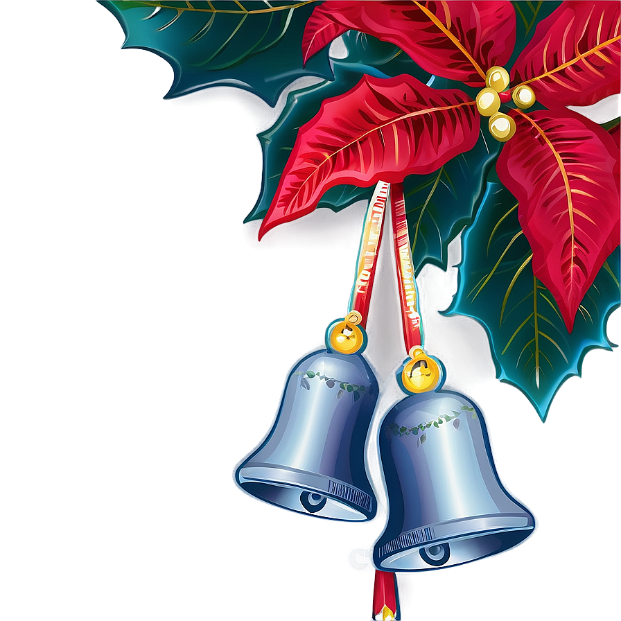 Christmas Bells With Poinsettia Png Hfg21 PNG Image