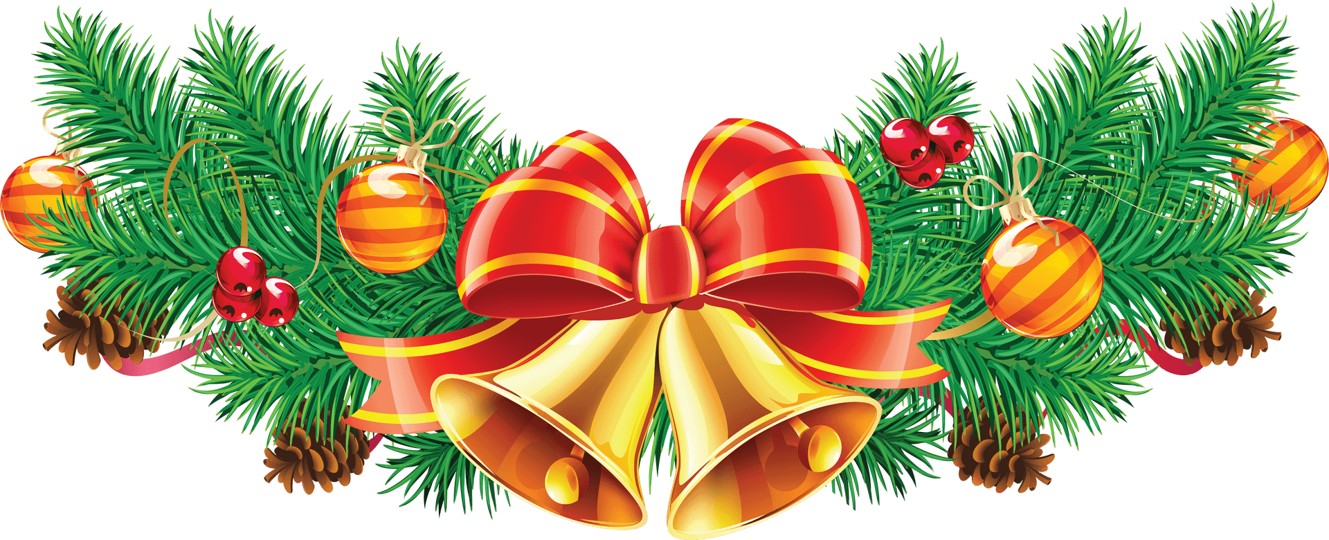 Christmas Bellsand Pine Garland PNG Image