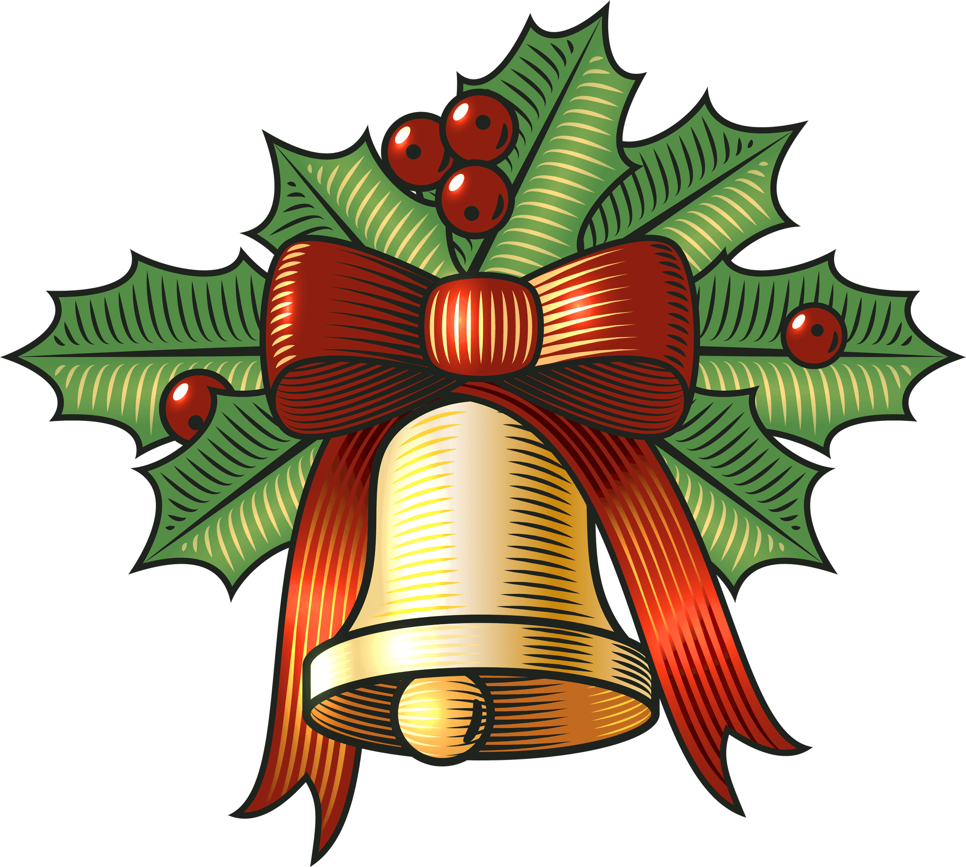 Christmas Bellwith Hollyand Red Ribbon PNG Image