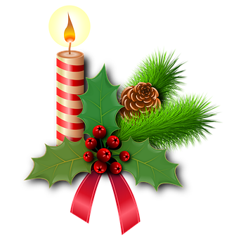 Christmas Candleand Holly Decoration PNG Image