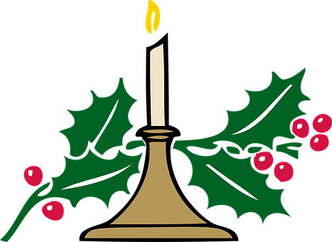 Christmas Candleand Holly Decoration PNG Image