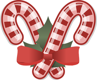 Christmas Candy Caneswith Red Bow PNG Image